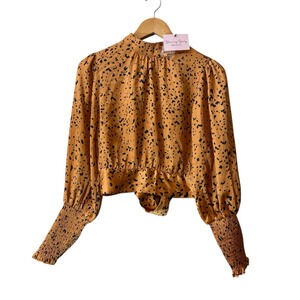 Blooming Daily Animal Print Blouse Womens Medium Open Back Closure Smocked Cuffs